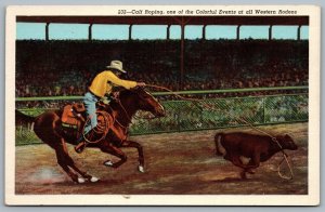 Postcard c1930s Calf Roping One Of The Colorful Events At All Western Rodeos