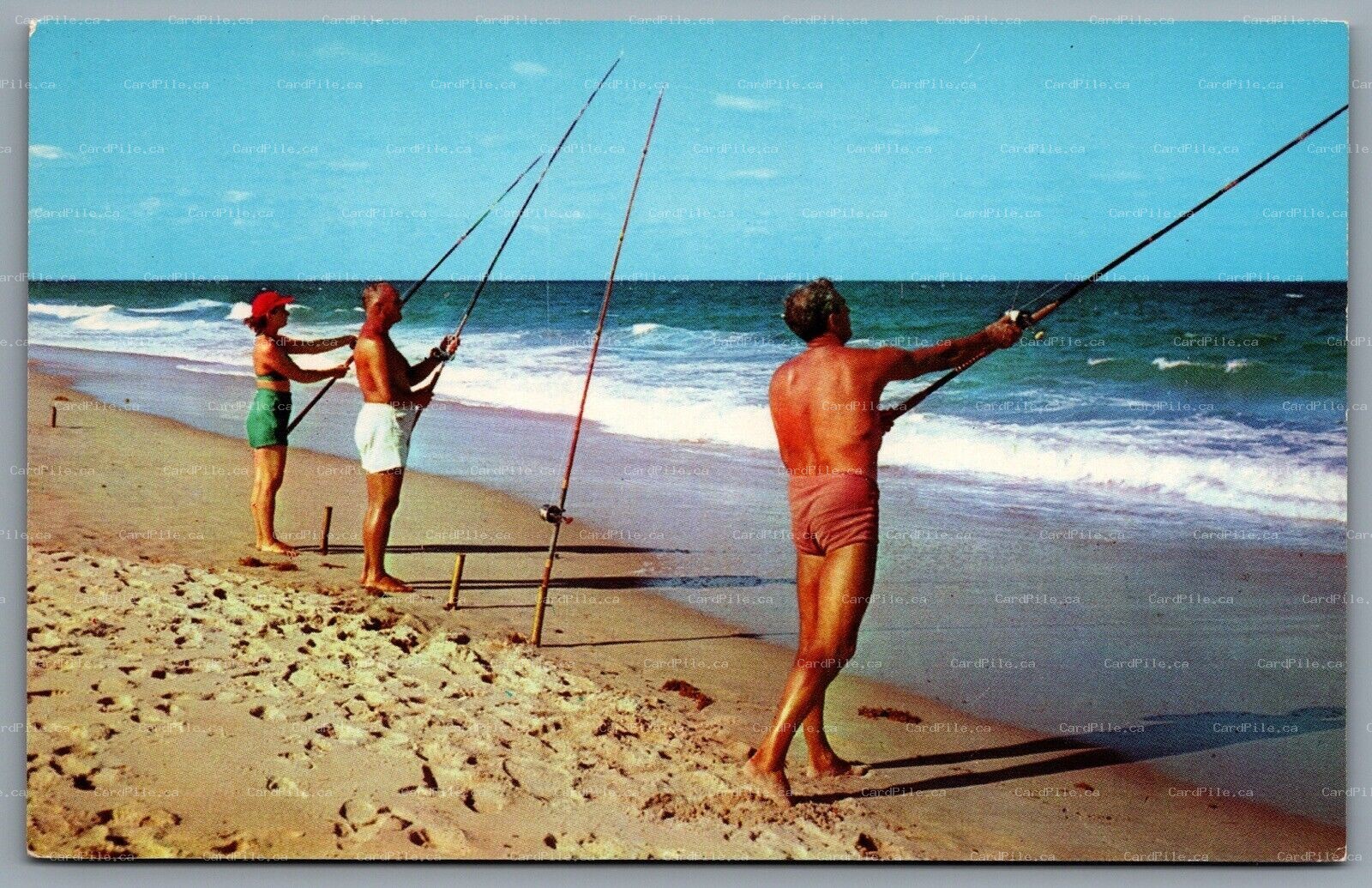 Postcard Florida c1956 Surf Fishing Along Miles of White Capped Waters Tropical