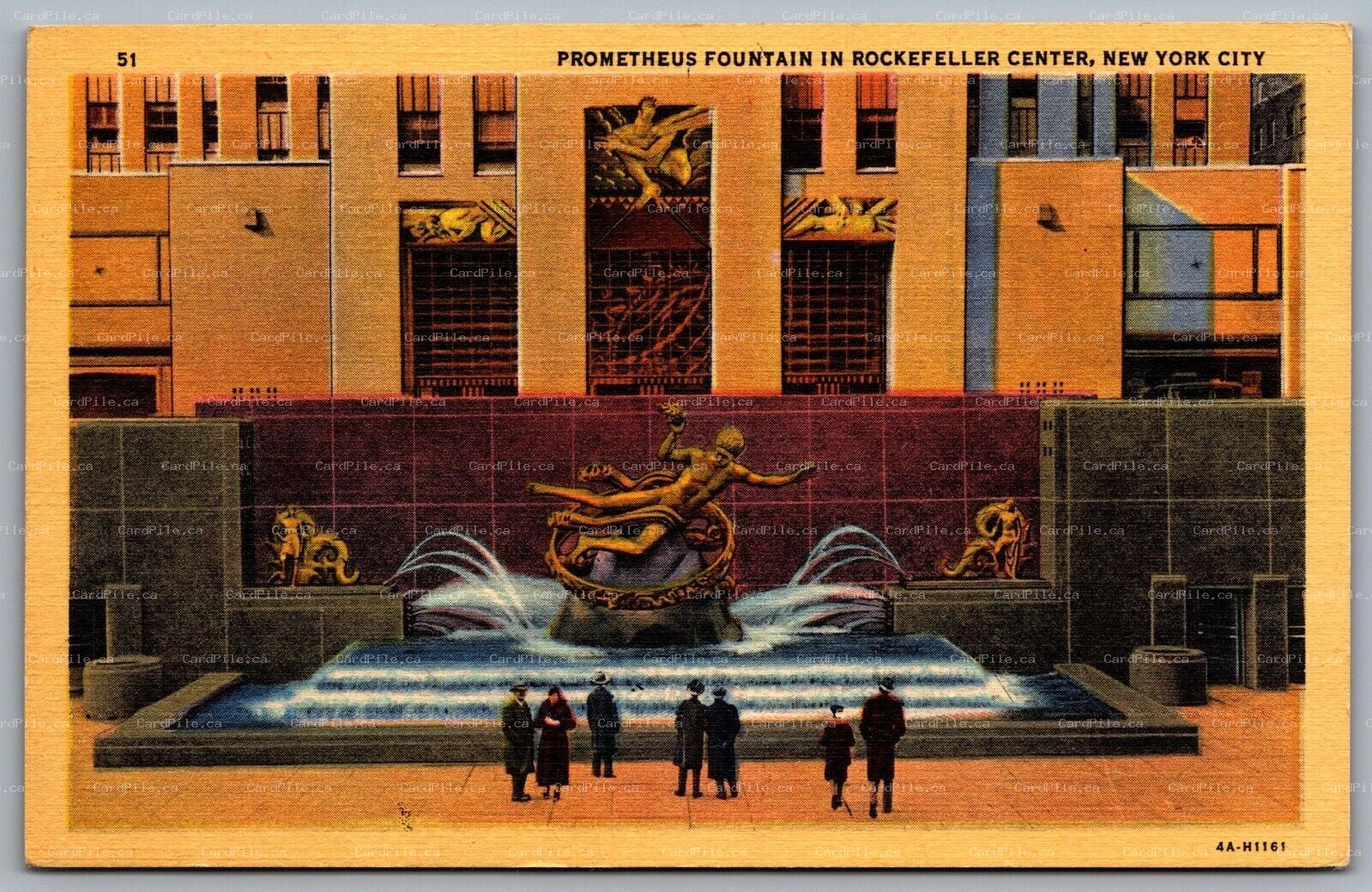 Postcard New York City NY c1934 Prometheus Fountain in Rockefeller Center Linen