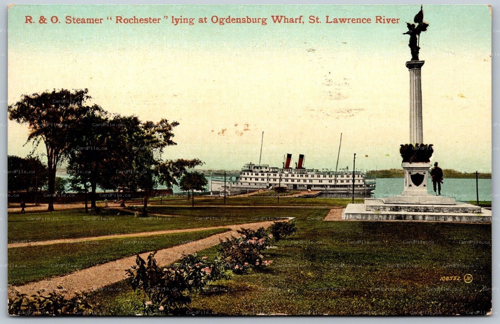 Postcard Ogdensburg Wharf NY c1915 R. & O. Steamer Rochester St. Lawrence River
