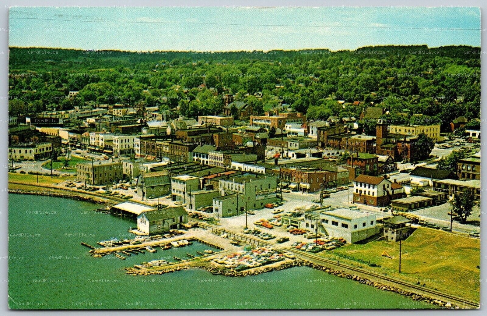 Postcard Barrie Ontario c1960s Aerial View of Downtown from Kempenfeldt Bay
