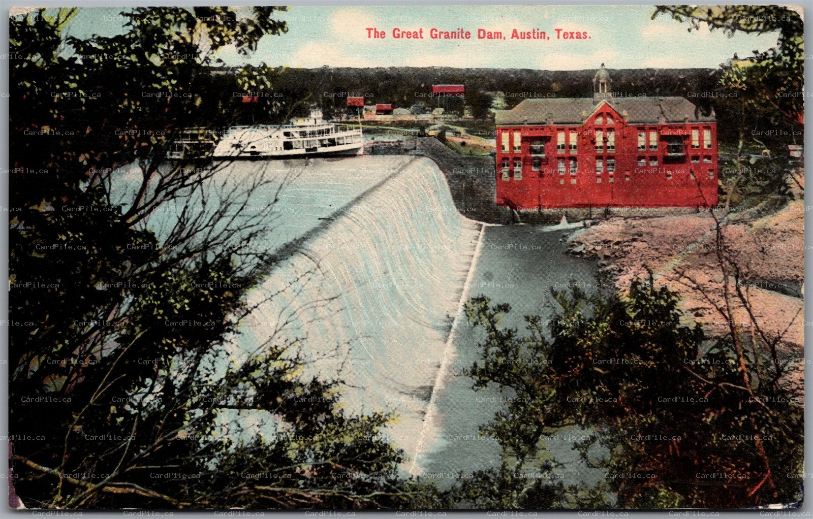 Postcard Austin Texas c1913 The Great Granite Dam Columbia Rectilinear Cancel
