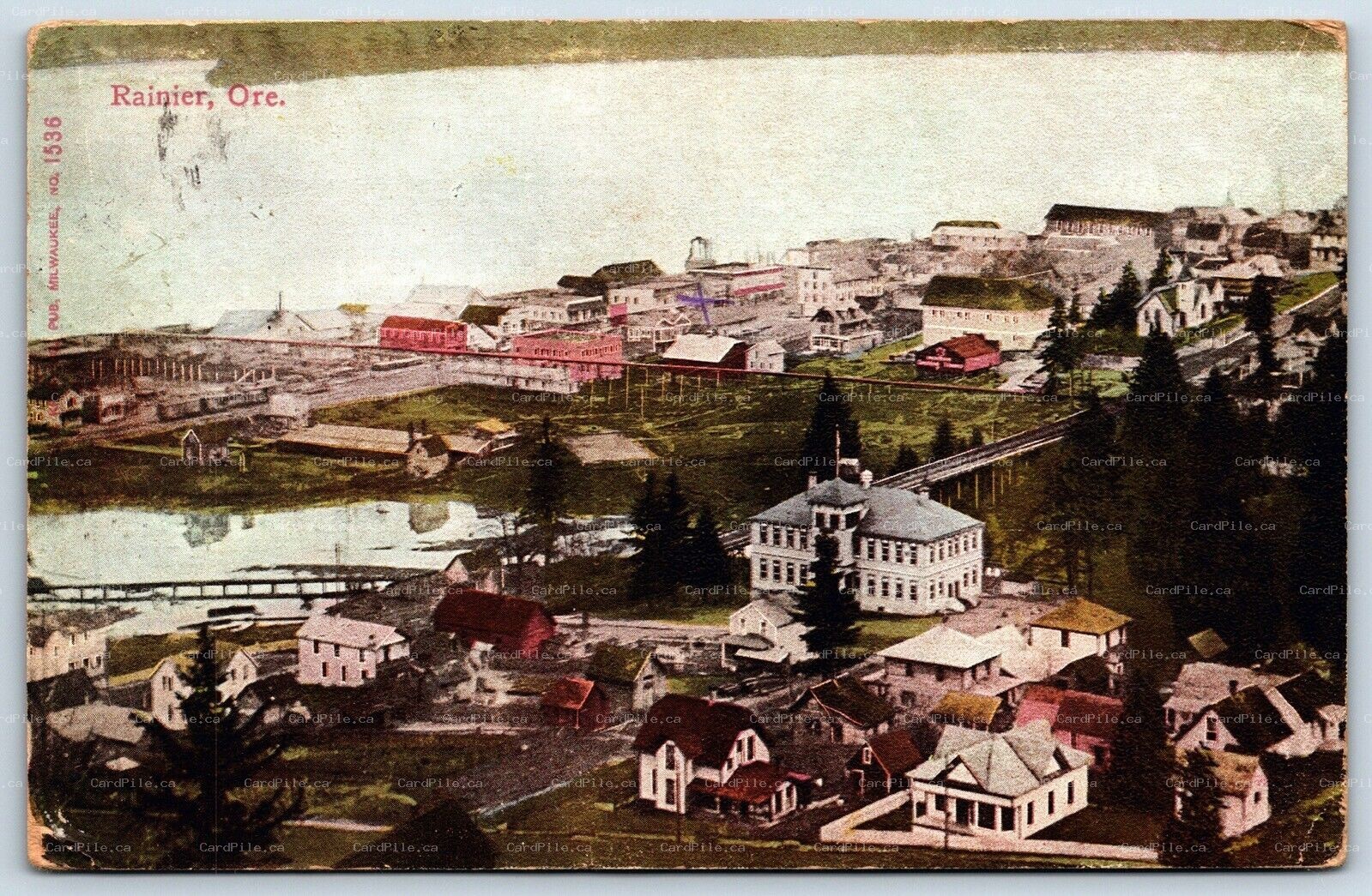 Postcard Rainier Oregon c1910 Birds Eye View Of Town Columbia River CDS Duplex