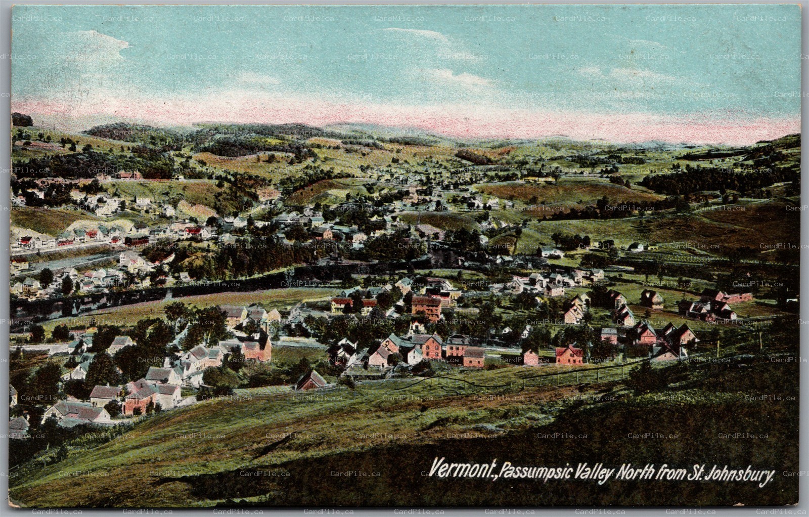  Postcard St. Johnsbury Vermont Passumpsic Valley North View Houses Hills 