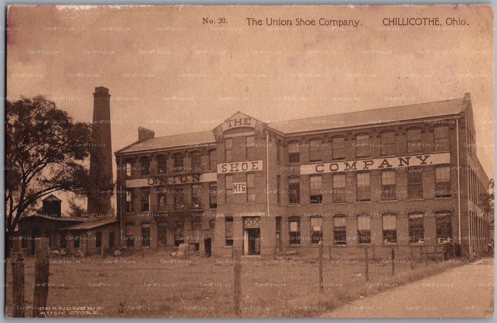 Postcard Chillicothe Ohio Union Shoe Company Albertype Chandler's Music Store
