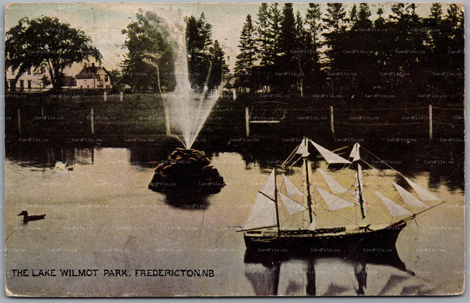 Postcard Fredericton New Brunswick 1907 The Lake Wilmot Park Wooden Toy Schooner