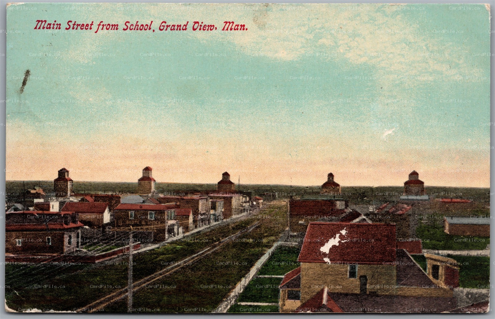 Postcard Grand View Manitoba c1914 Main Street from School *as is*