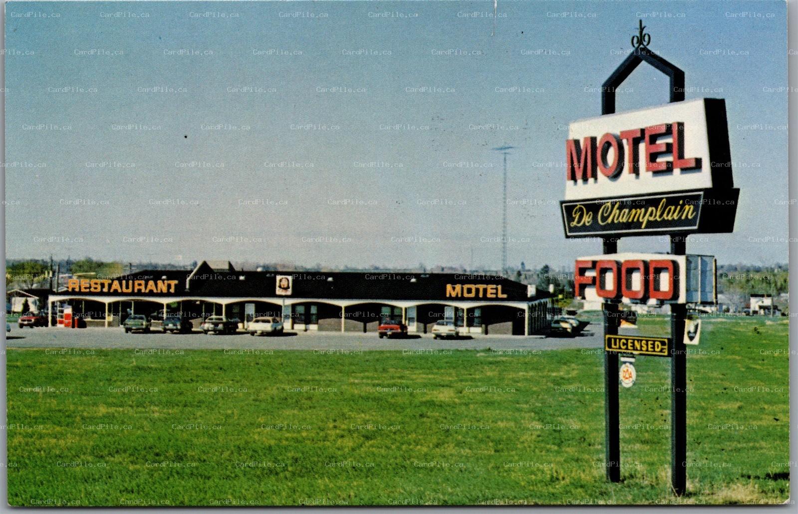  Postcard Plantagenet Ontario Hotel Motel de Champlain AMEX VISA MC DAA AAA