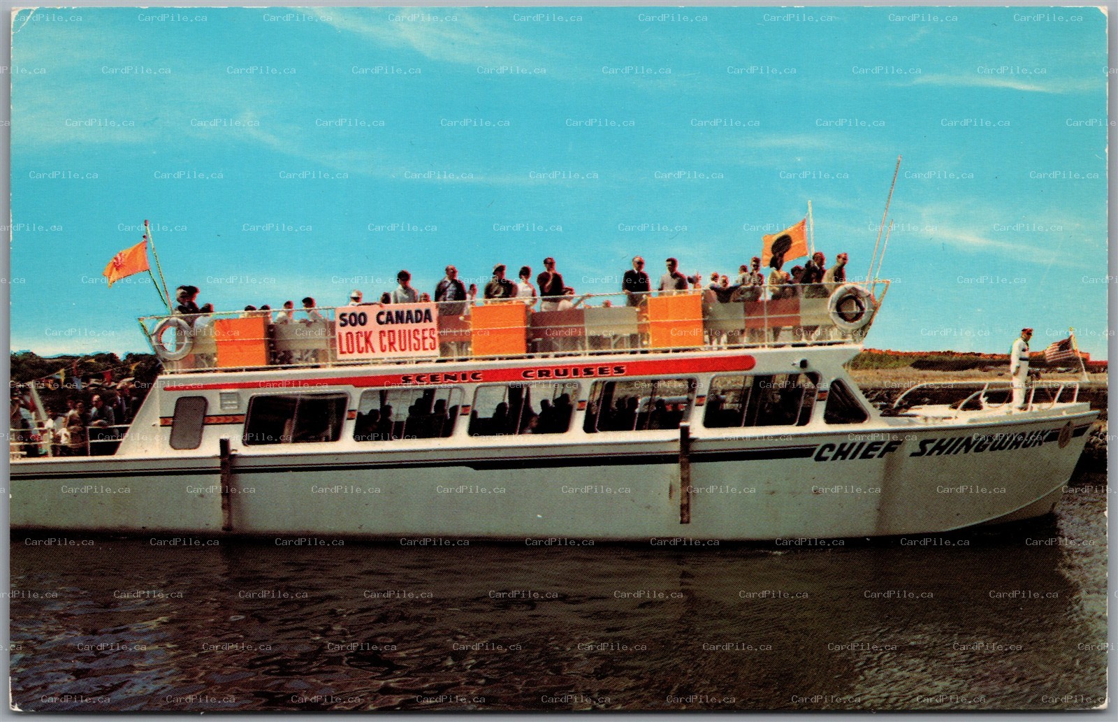 Postcard Soo Ontario Chief Shingwauk Sightseeing Cruise Boat Canadian Locks