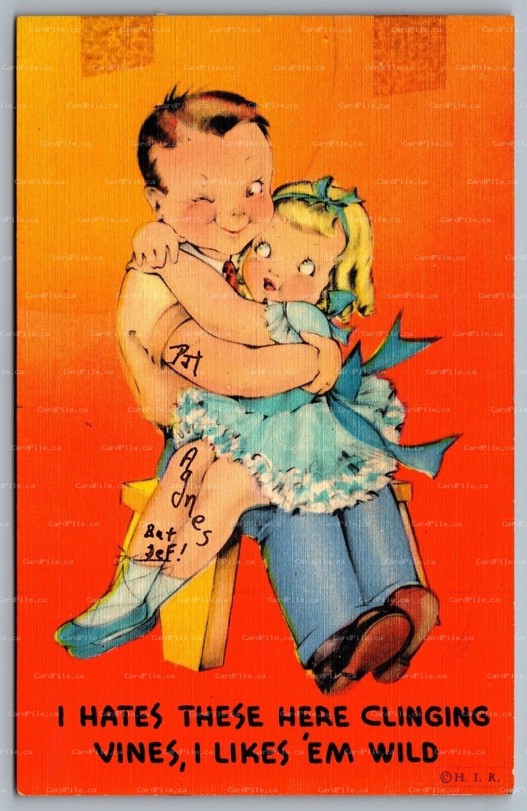Postcard 1940s Boy Hugs Girl I Hates These Here Clinging Vines I Likes Em Wild
