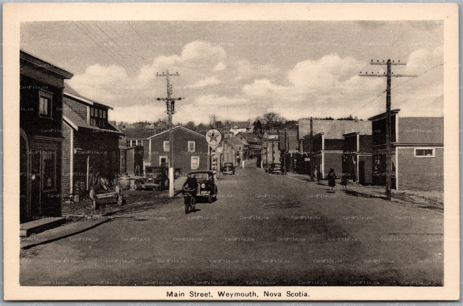 Postcard Weymouth Nova Scotia Main Street Texaco Gas Old Cars by Novelty Mfg.