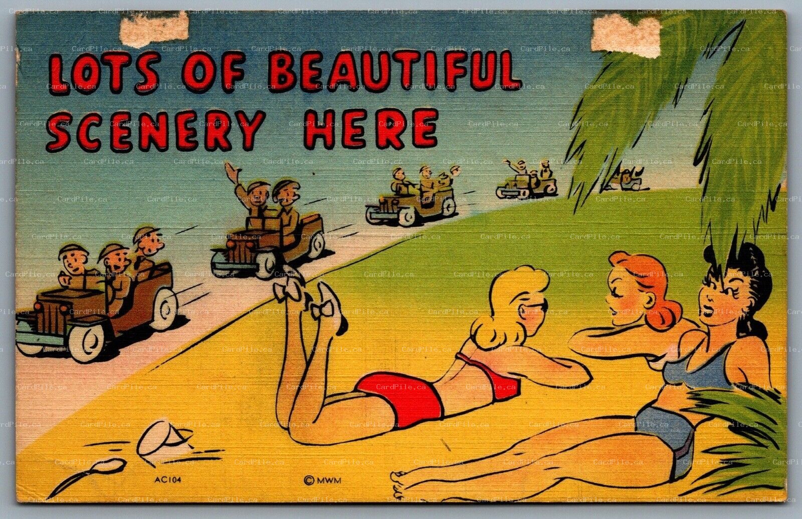 Postcard c1943 Lots of Beautiful Scenery Here Army Men Ladies Sun Bathing