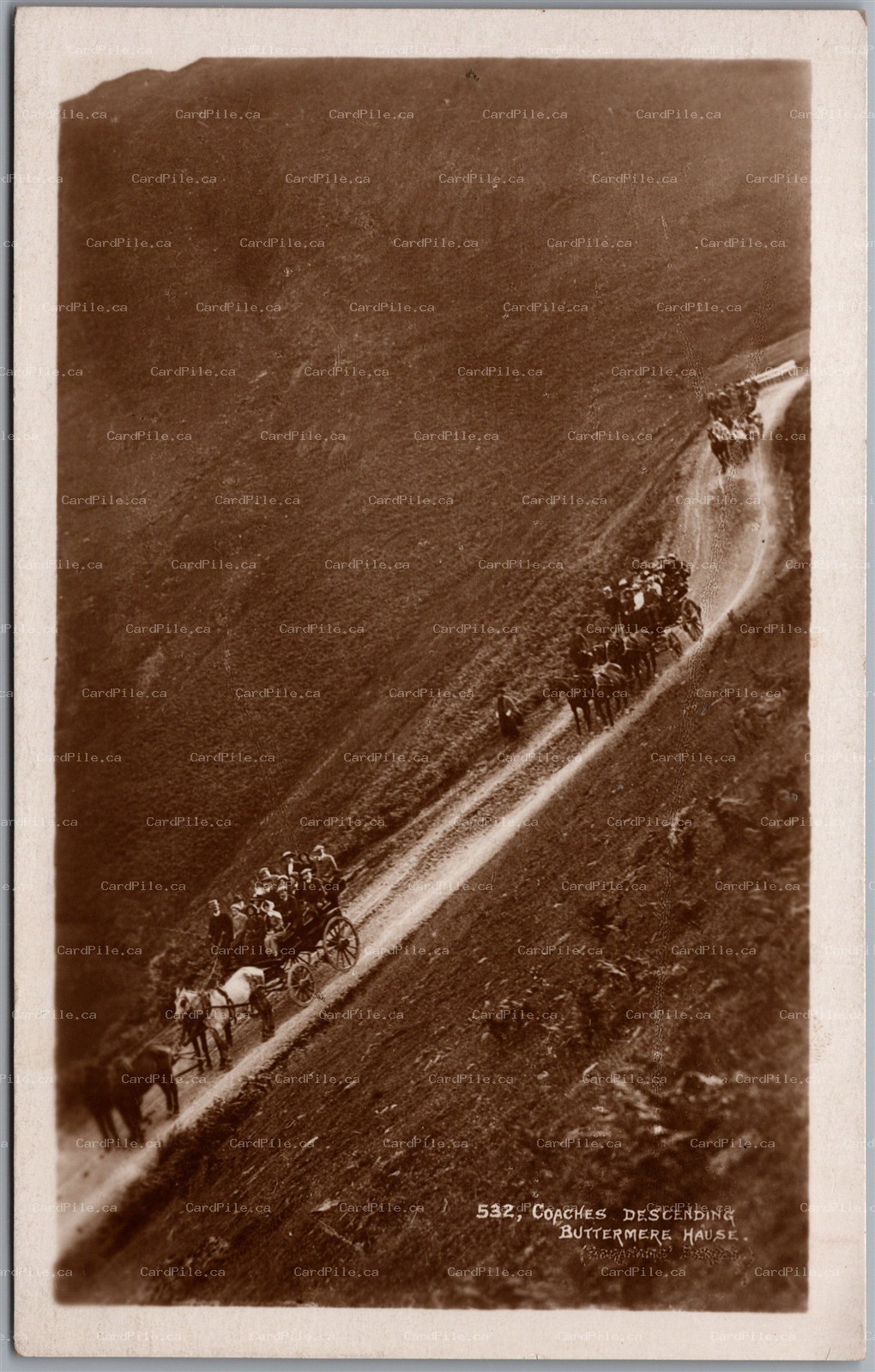 Postcard RPPC Buttermere England Coaches Descending Cumberland
