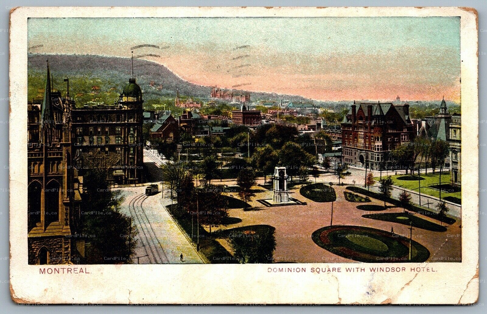 Postcard Montreal PQ c1906 Dominion Square With Windsor Hotel Trolley Car