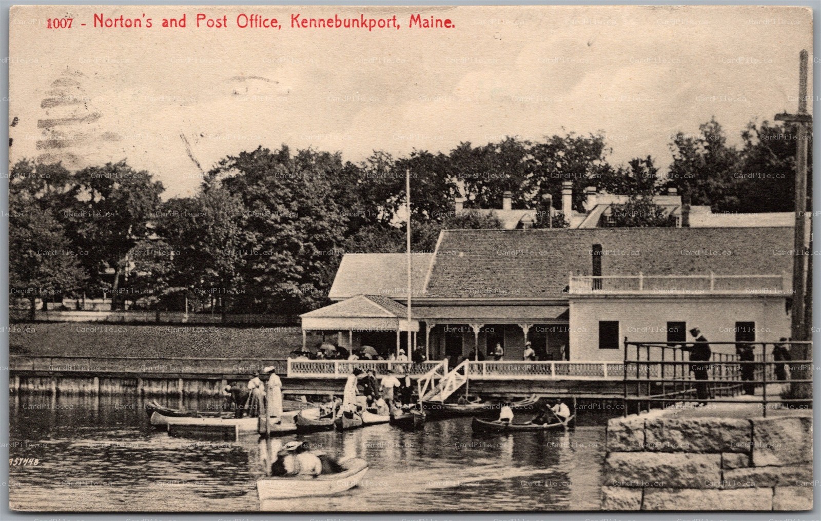 Postcard Kennebunkport Maine c1909 Norton's and Post Office Boating Scenic View