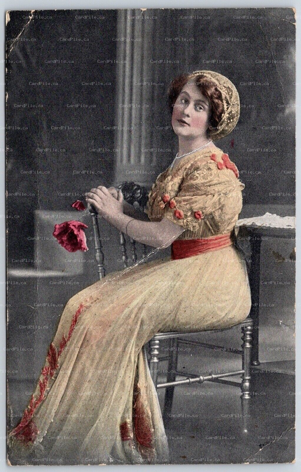 Postcard c1915 Studio Photo Pretty Lady RPO Cancel Port Hope & Toronto War Tax