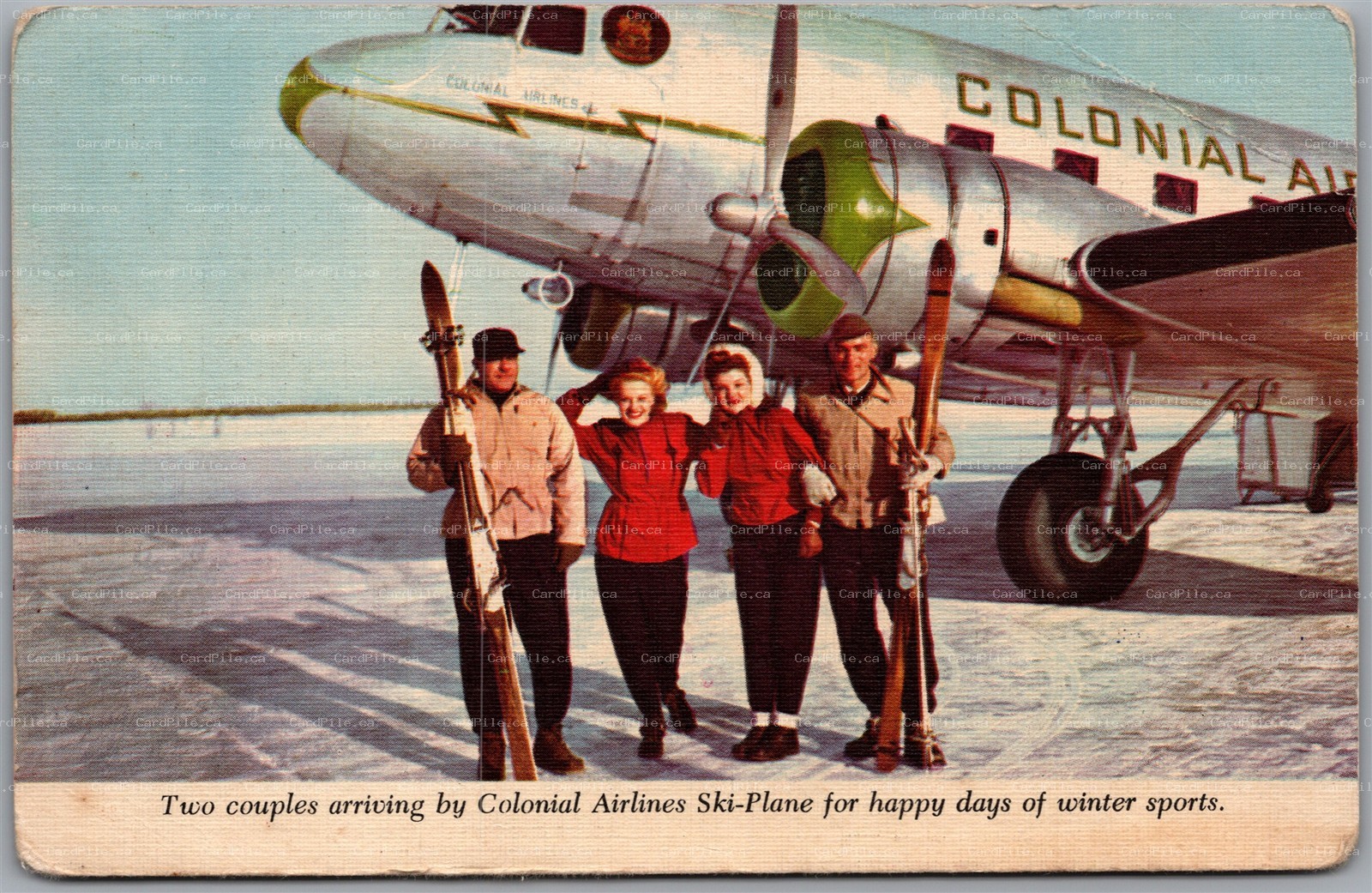 Postcard New York Colonial Airlines Skycruiser Ski-Plane to Canada & Bermuda
