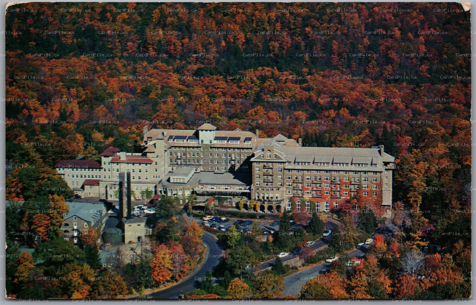 Postcard Buck Hill Falls Pennsylvania Inn Aerial View Flaming Foliage Poconos