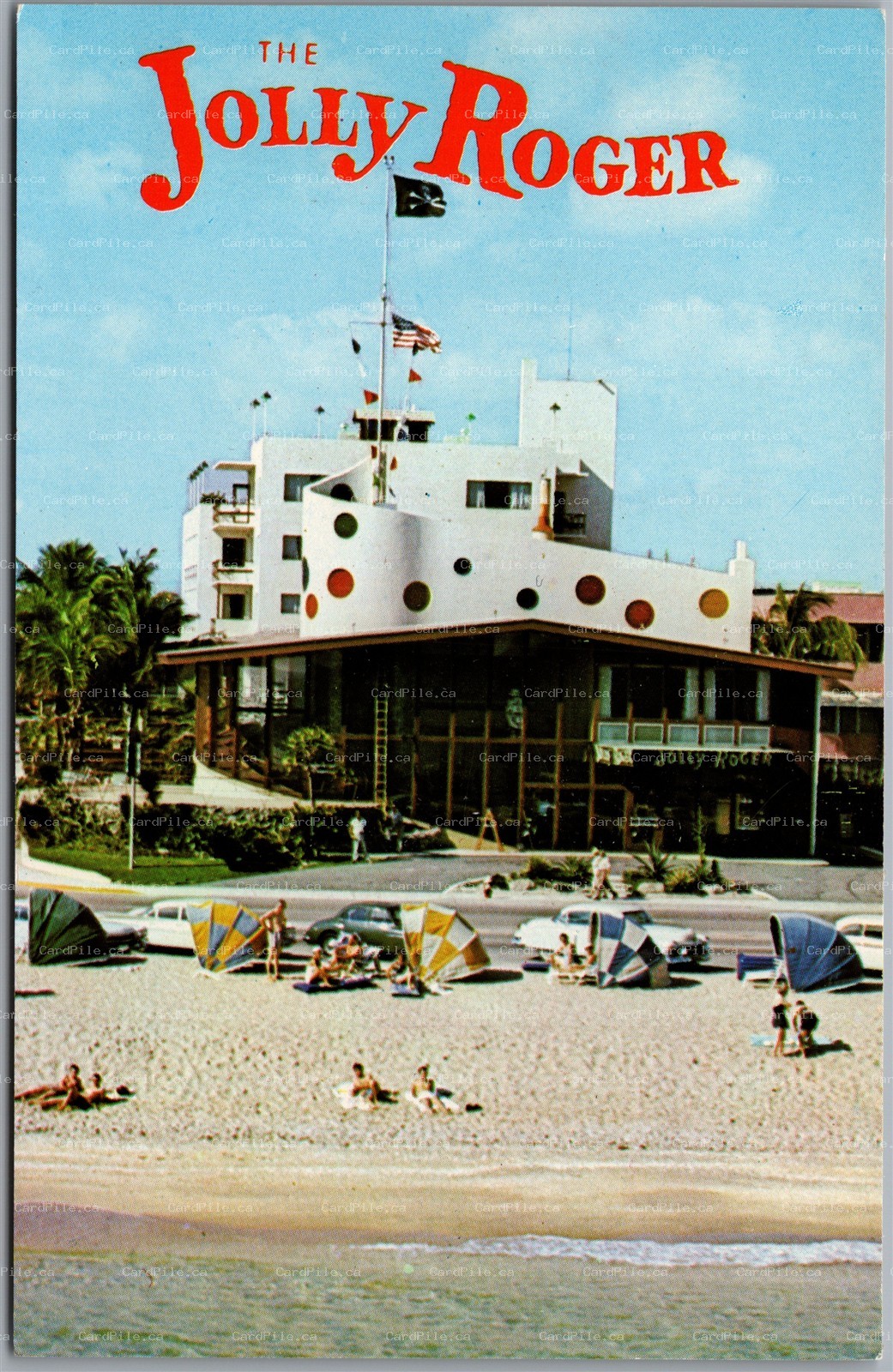 Postcard Fort Lauderdale Florida Jolly Roger Gill Hotel Atlantic Ocean Umbrellas