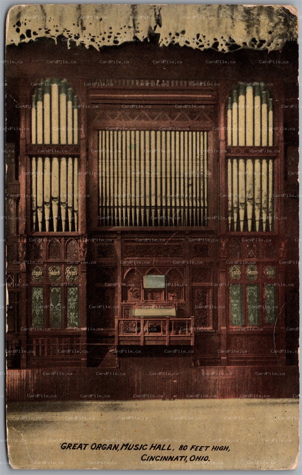 Postcard Cincinnati Ohio 1915 Music Hall Great Organ Columbia Rectilinear Cancel
