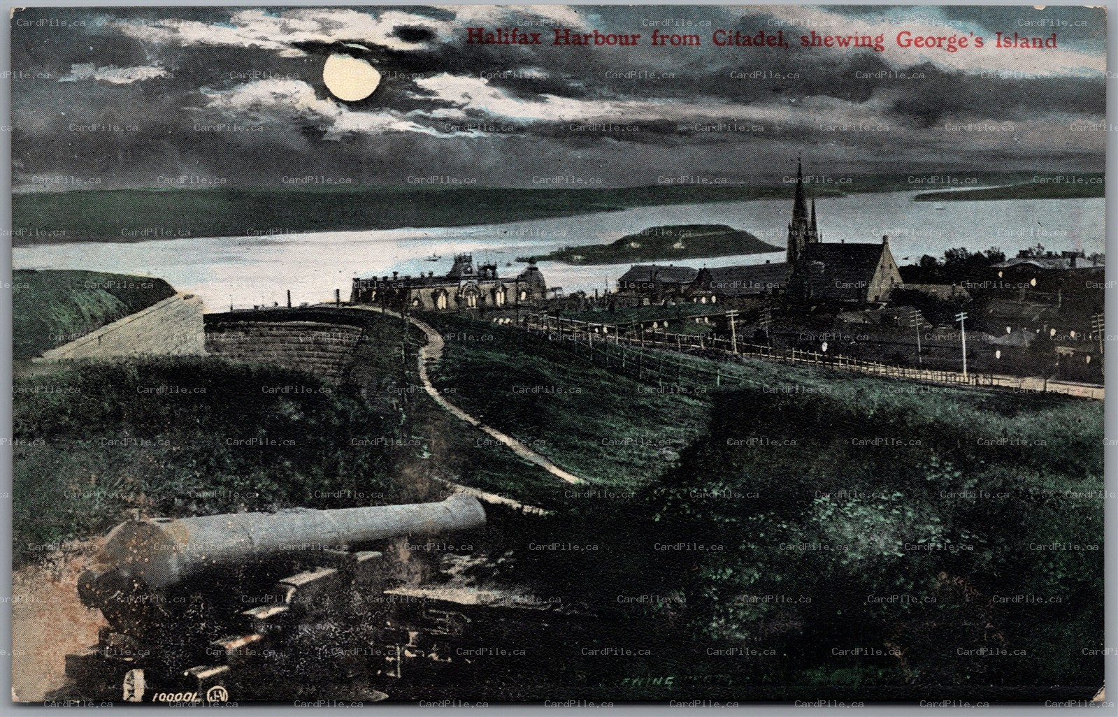 Postcard Halifax Harbour Nova Scotia View from Citadel showing George's Island