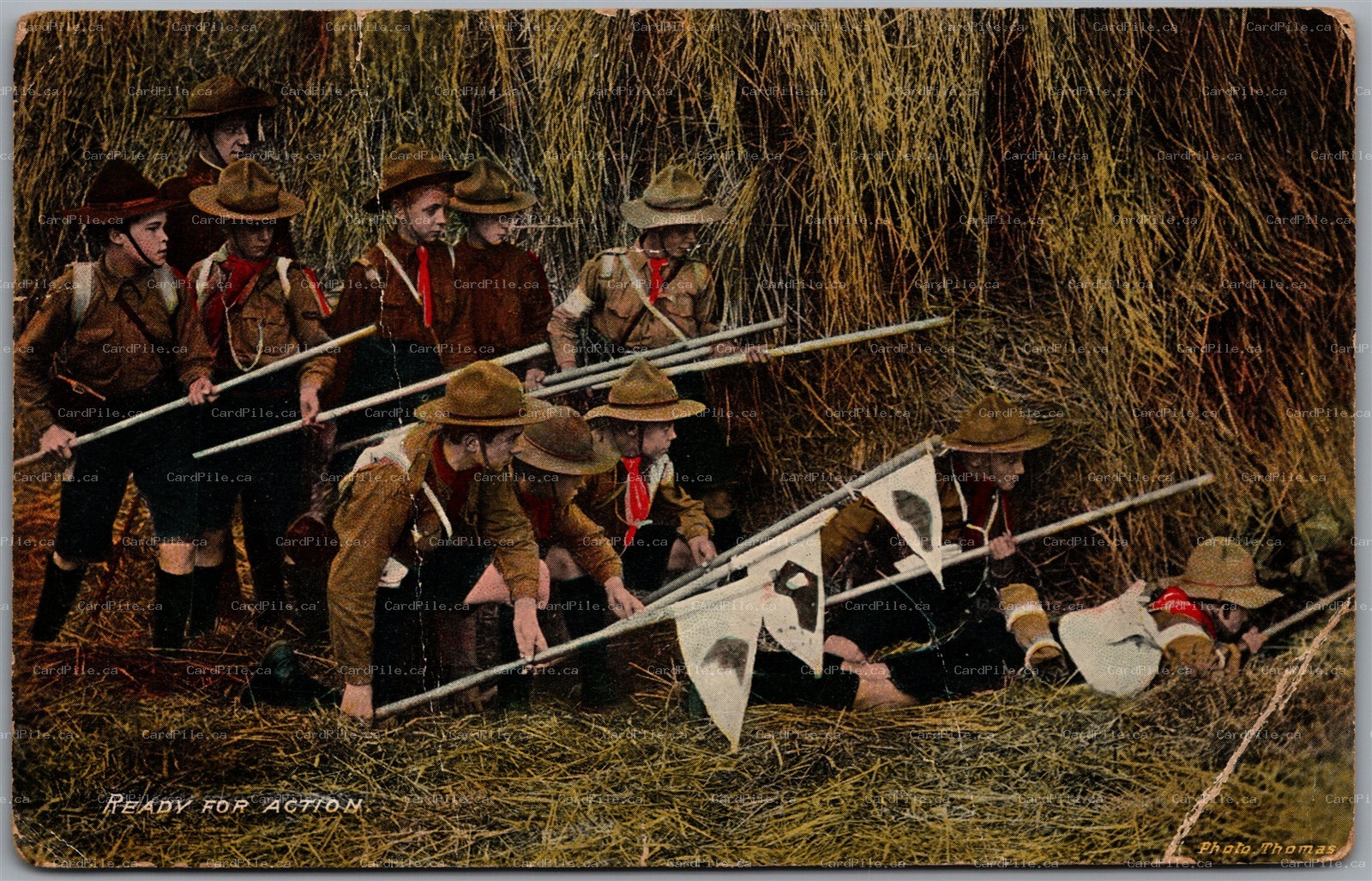 Postcard 1914 Boy Scouts Ready for Action Capture the Flag Slogan Cancel Toronto