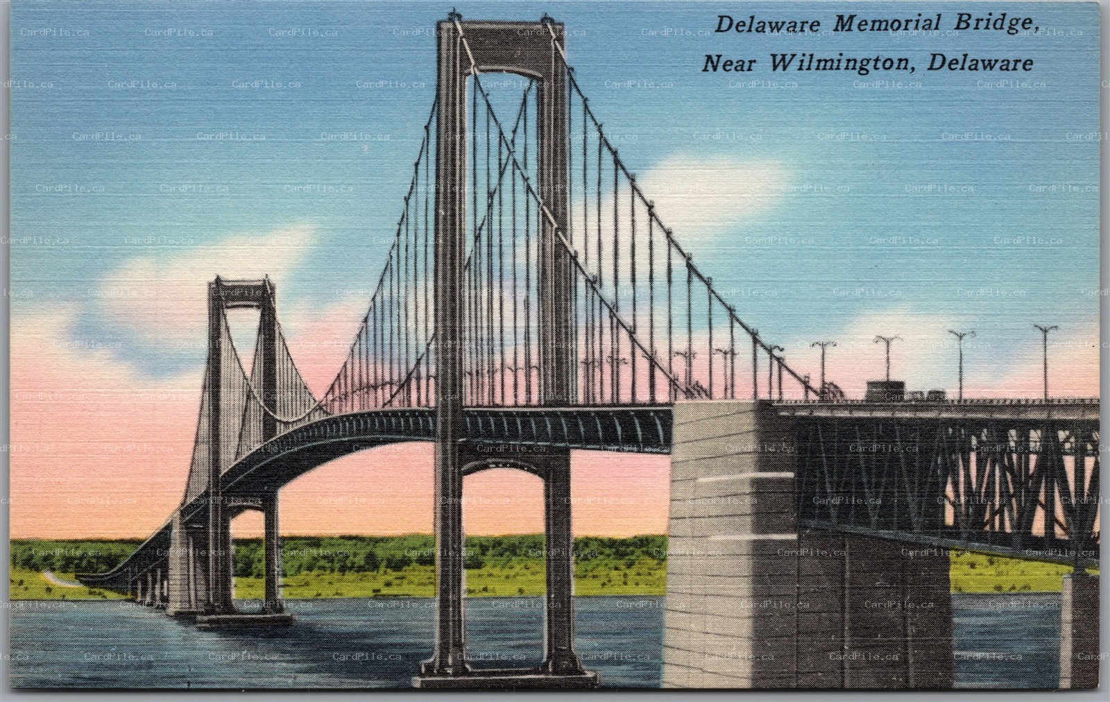 Postcard Wilmington Delaware Memorial Bridge River New Castle County