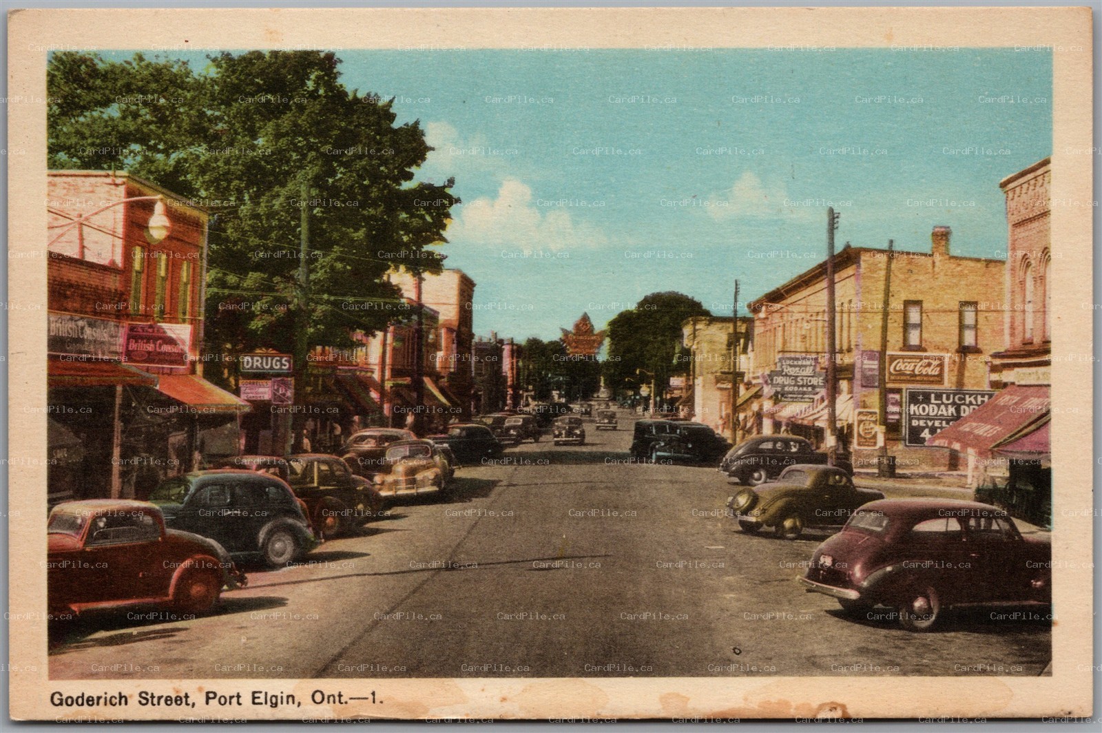 Postcard Port Elgin Ontario Goderich Street Old Cars Bruce County by PECo