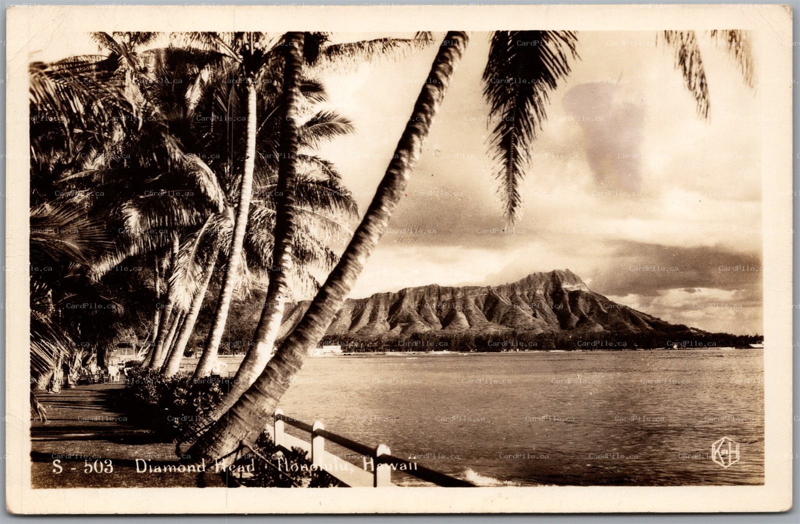 RPPC c1943 Honolulu Hawaii Diamond Head Scenic View U.S. Navy Censor Passed