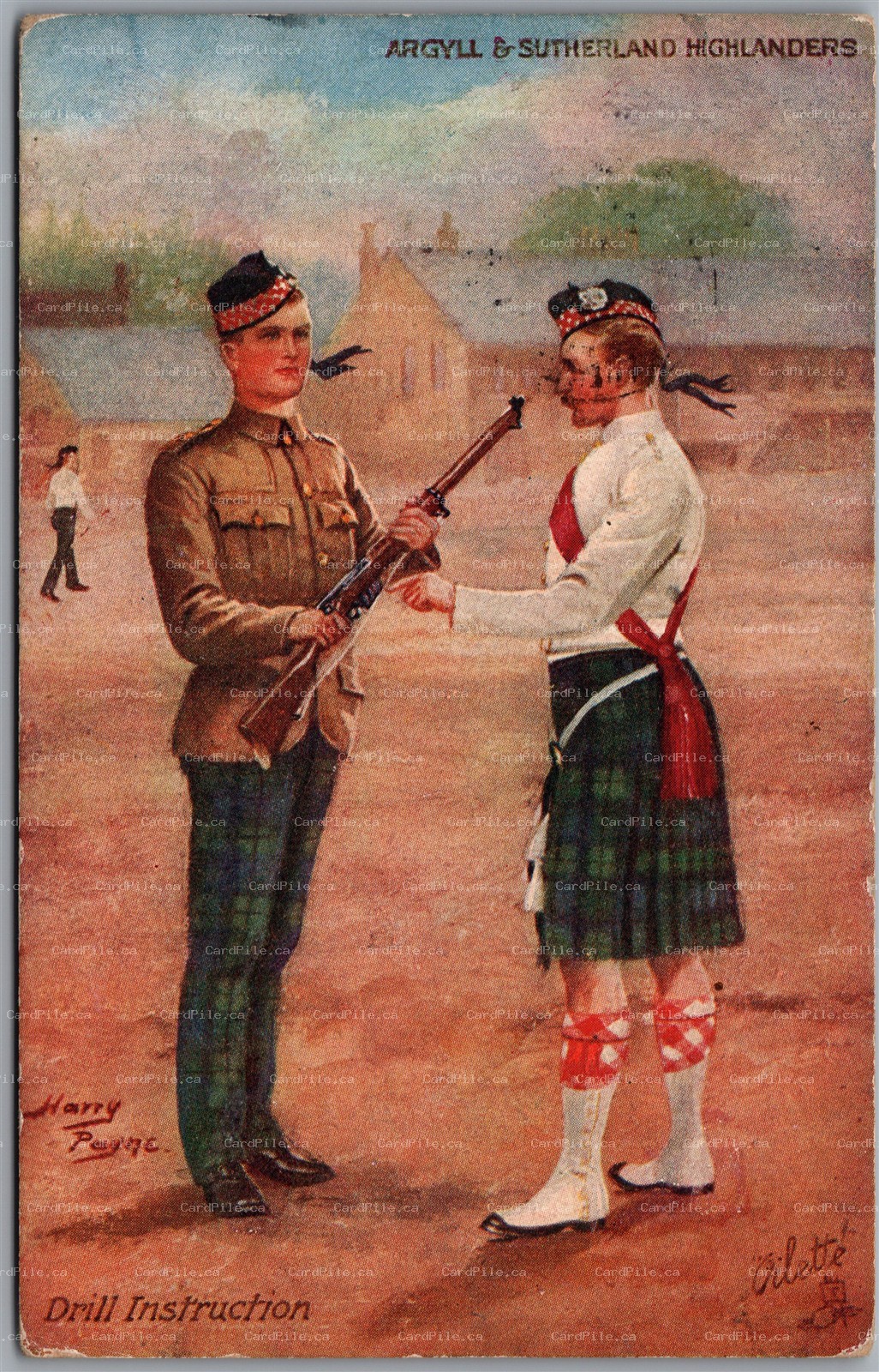Postcard c1925 Argyll & Sutherland Highlanders Drill Instruction Tuck’s Oilette