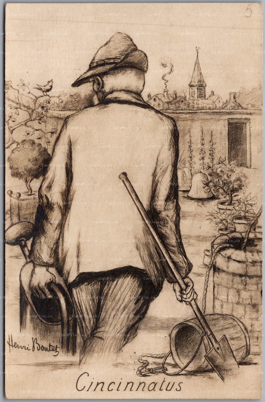 Postcard RPPC Cincinnatus A/S Illustration by Henri Boutet Clemenceau Reference