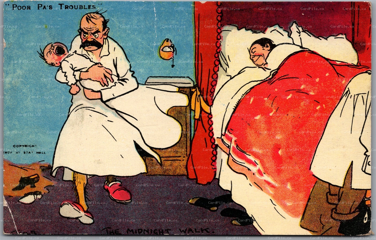 Postcard c1907 Poor Pa’s Troubles The Midnight Walk Davidson Bros Comic