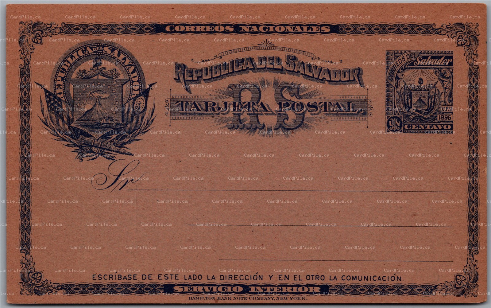 Postcard 1895 El Salvador Tarjeta Postal 1 Centavo Postal Stationery