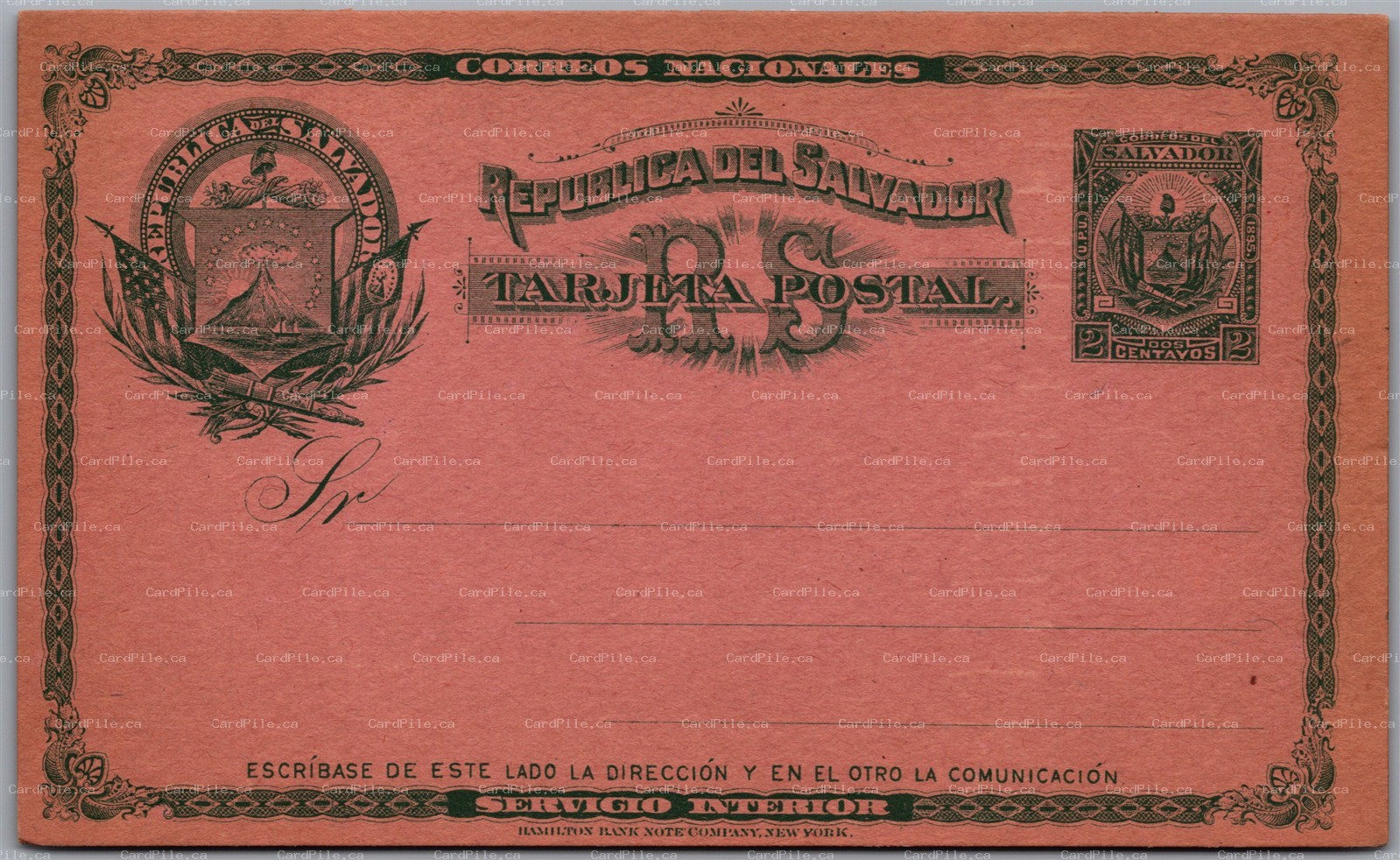 Postcard 1898 El Salvador Tarjeta Postal 2 Centavos Postal Stationery