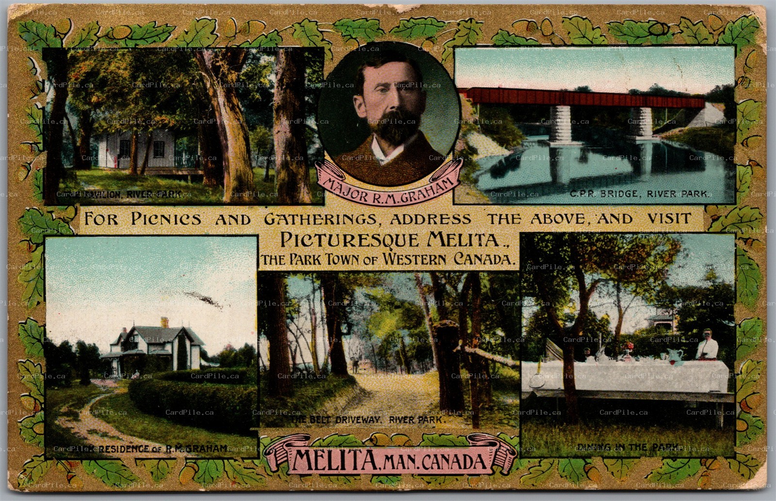 Postcard Melita Manitoba c1910 Picturesque Melita Park Town Multiview CPR Bridge