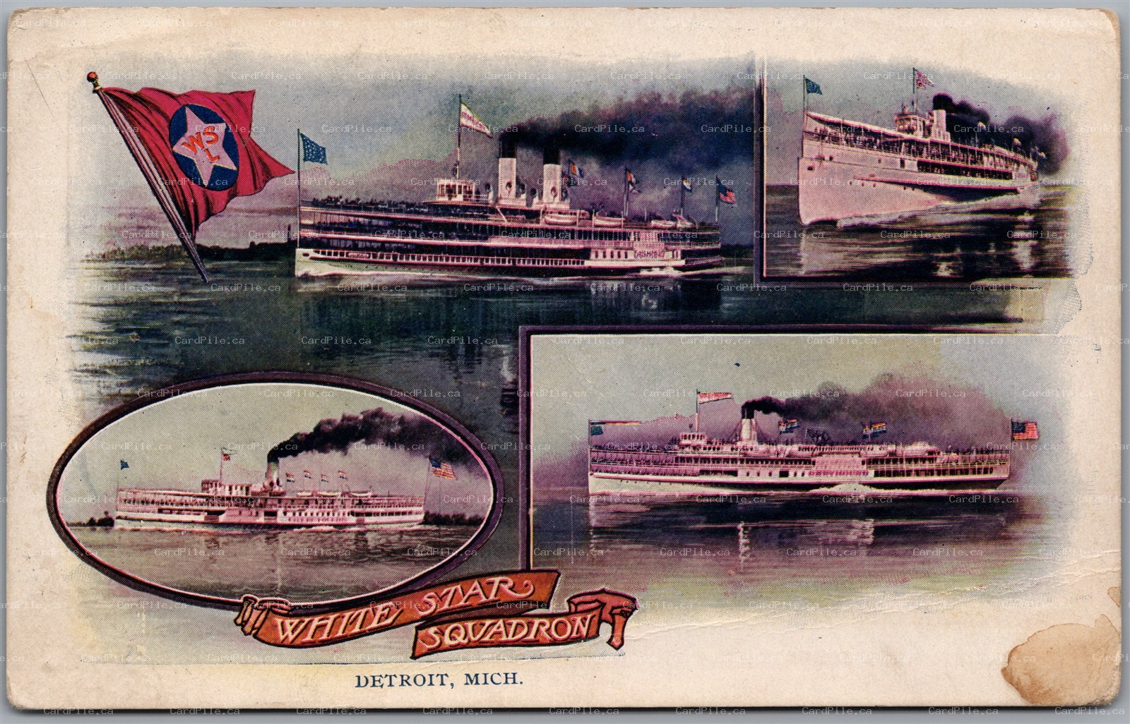 Postcard Detroit Michigan c 1909 White Star Squadron Steamships Multi Views