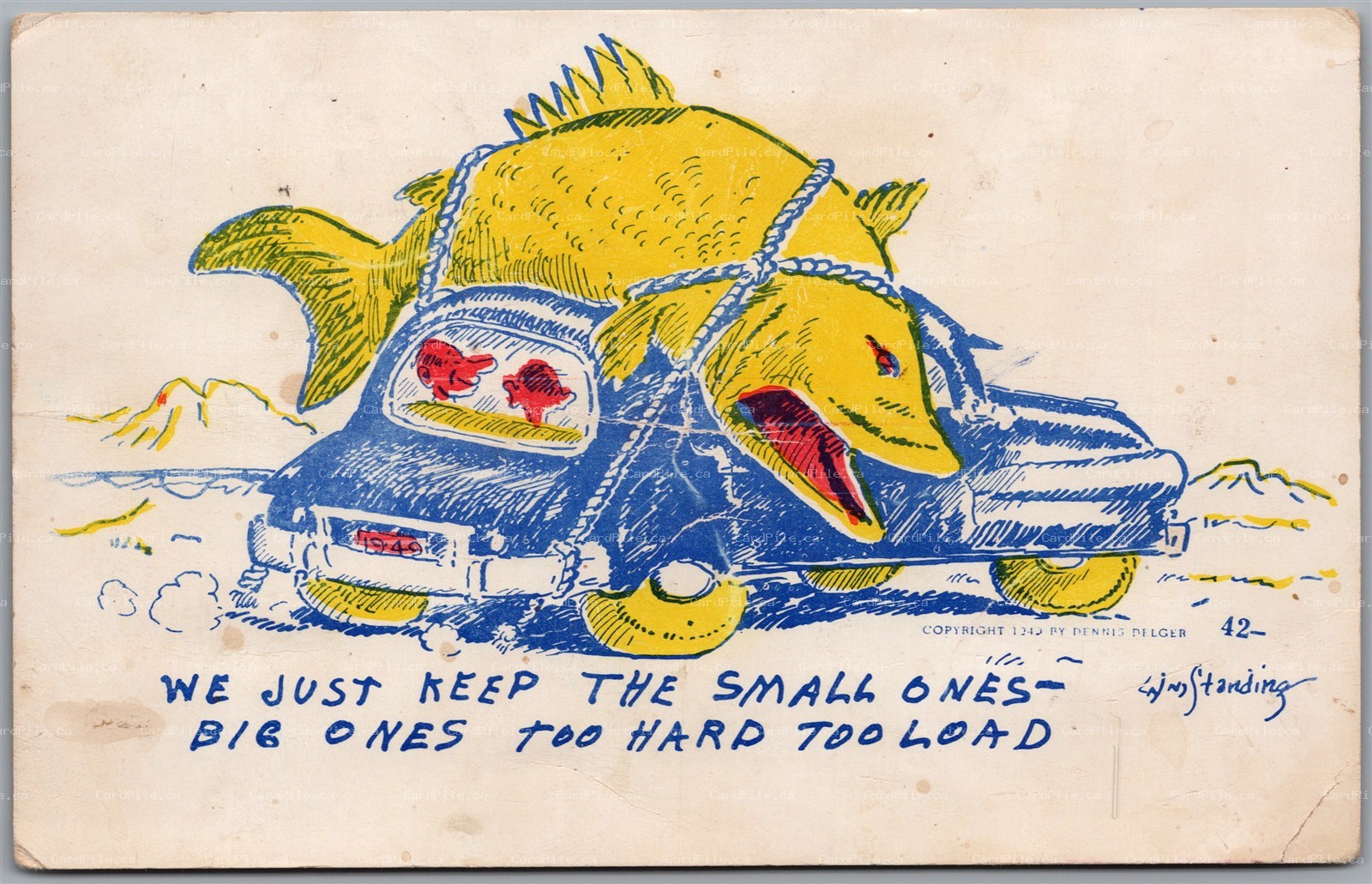 Postcard c1952 Fishing Humor Artist Signed Wm. Standing CDS Mission City BC