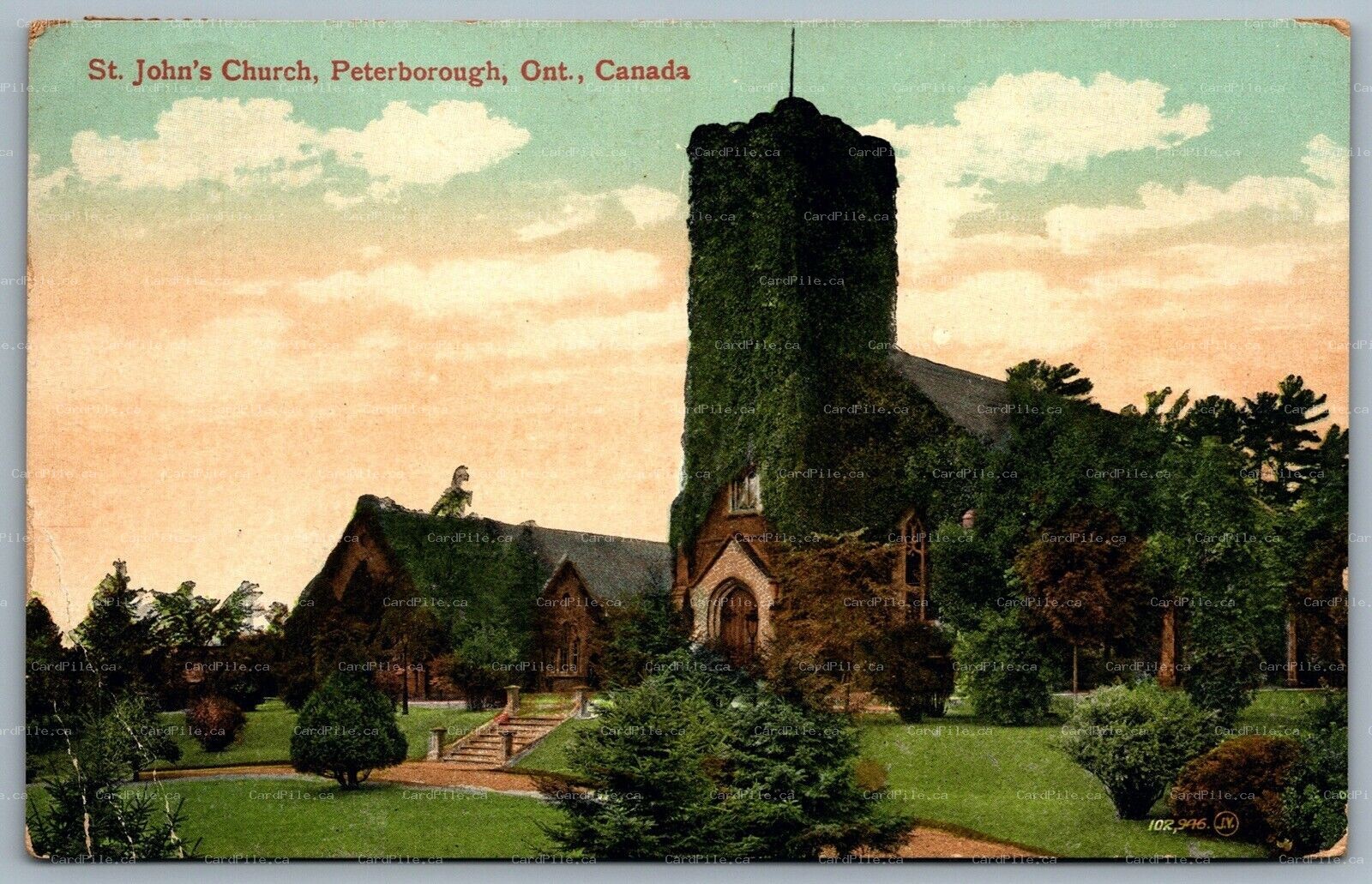 Postcard Peterborough Ontario c1912 St. John’s Church fo England RPO Cancel