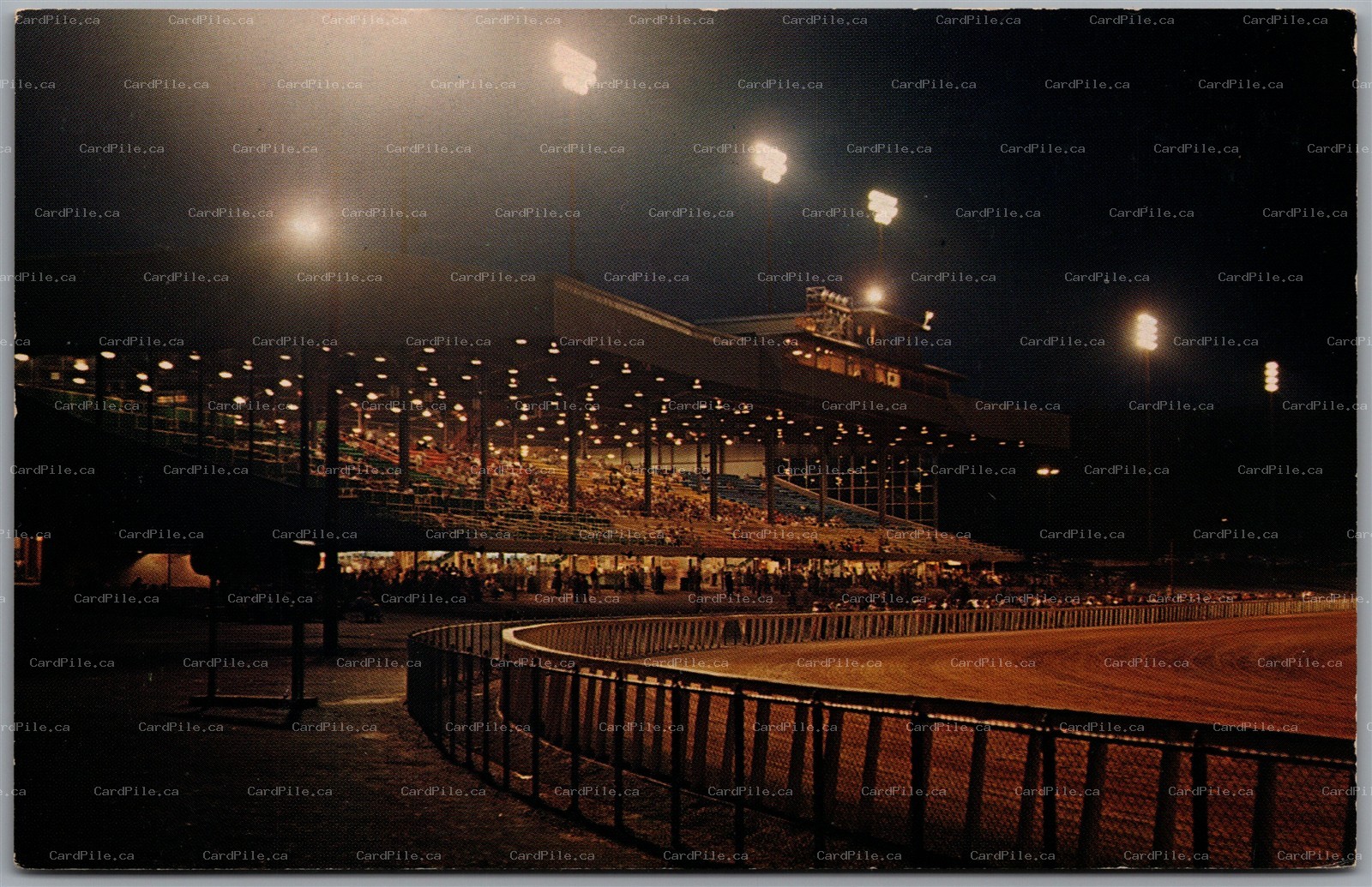 Postcard Monticello New York Raceway Grandstand Night Harness Racing Catskills