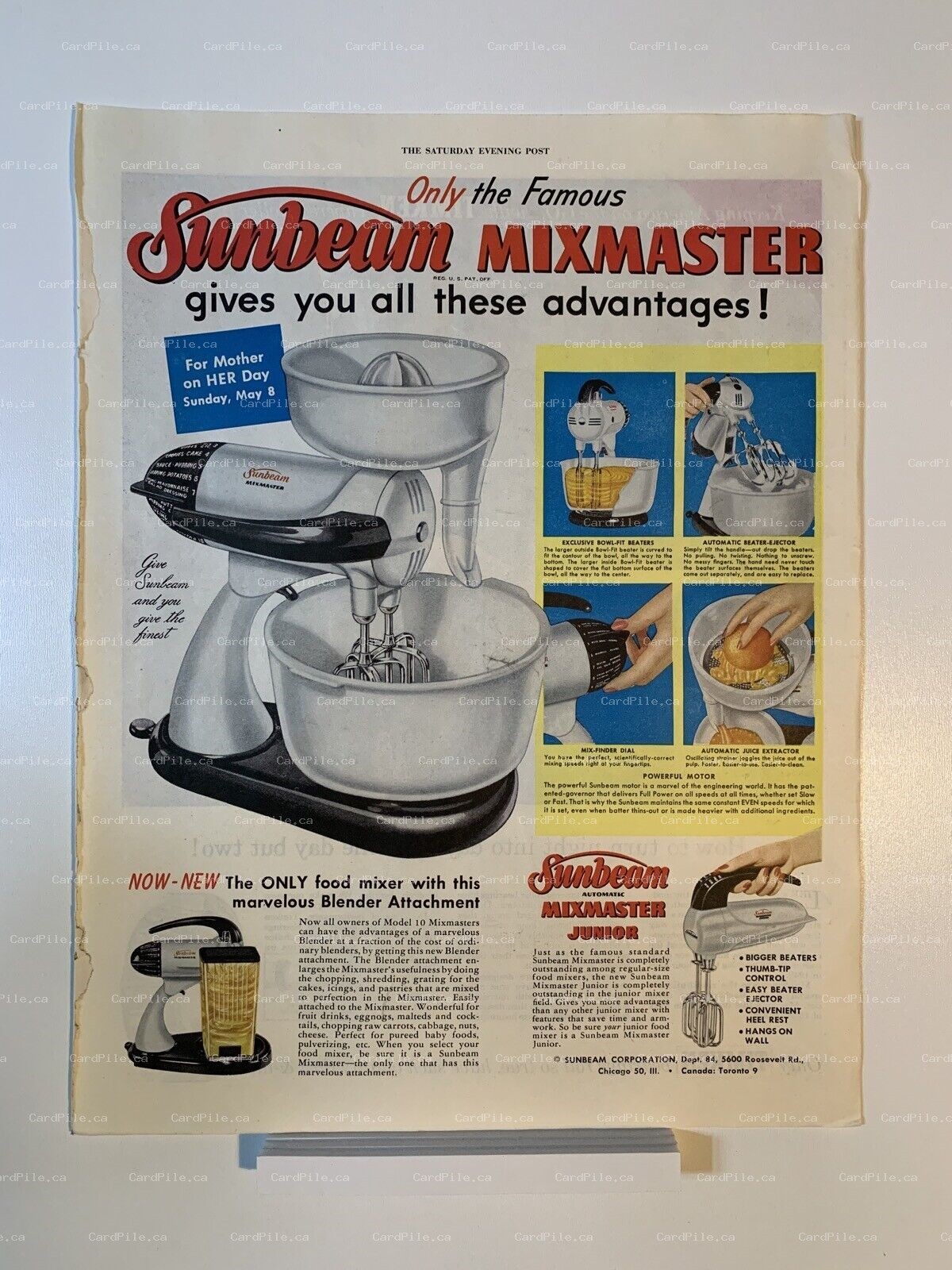1955 Sunbeam Mixmaster - Timken Bearings - Saturday Evening Post - Magazine Ad