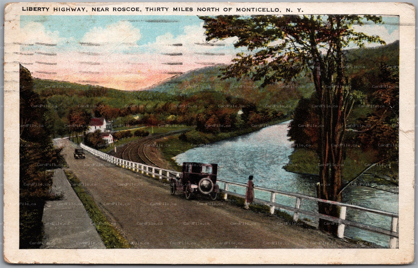 Postcard Roscoe New York c1931 Liberty Highway Near Monticello Sullivan County