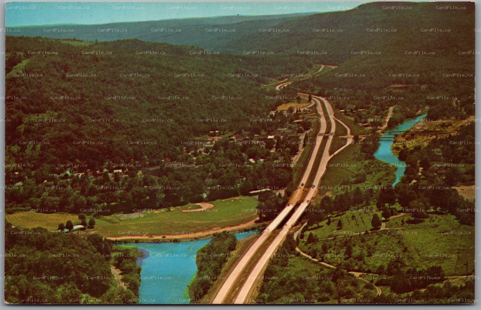 Postcard Roscoe New York Route 17 and the Valley Aerial Scenic View
