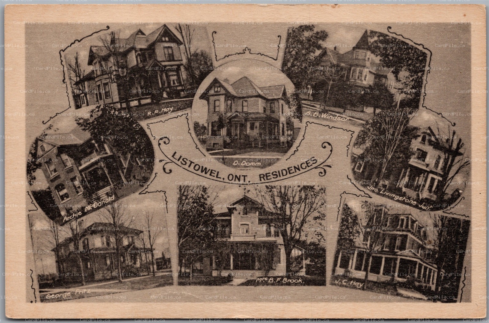 Postcard Listowel Ontario Residences Hay Windsor Domm McDonald Fritz Brook ..