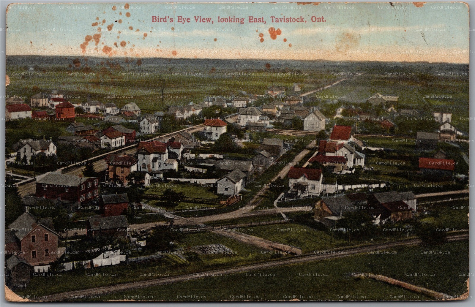 Postcard Tavistock Ontario c1922 Bird's Eye View Oxford County by Rumsey