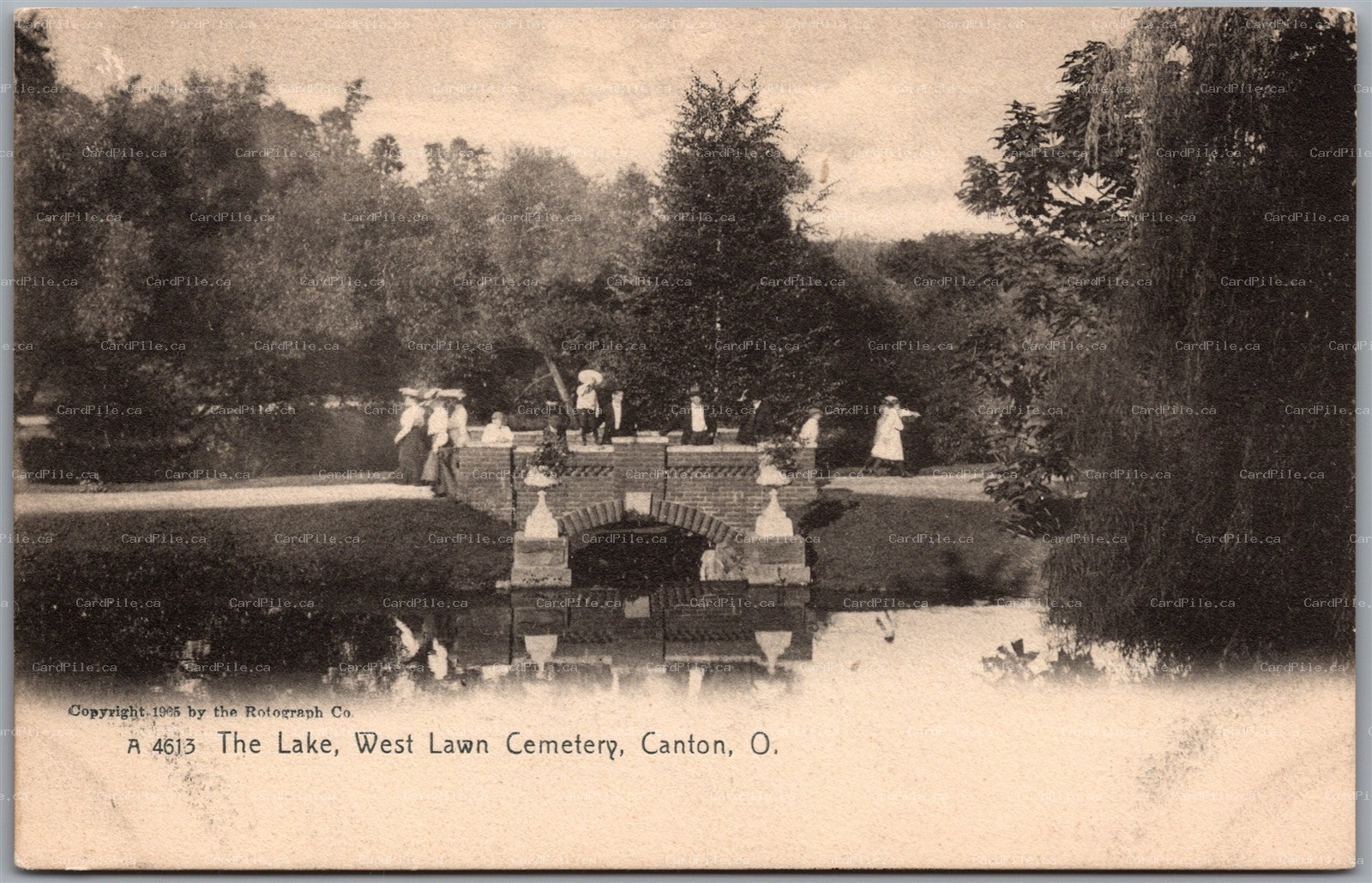 Postcard Canton Ohio c1905 West Lawn Cemetery The Lake by Rotograph