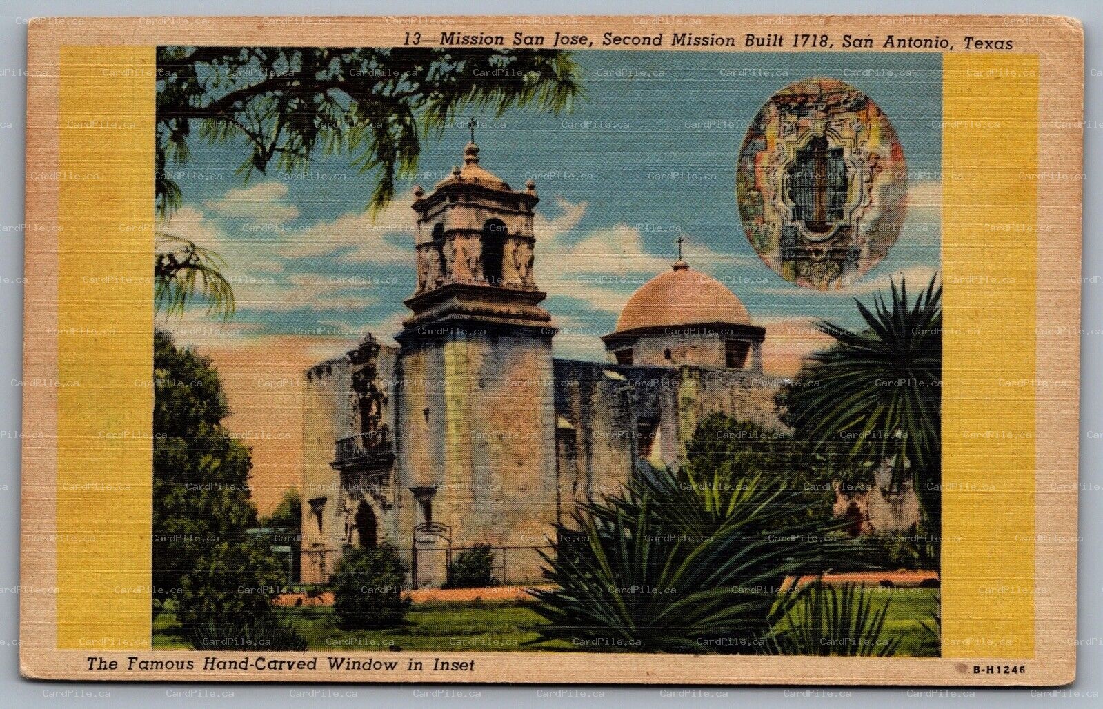 Postcard San Antonio TX c1940s Mission San Jose San Miguel de Aguayo Linen