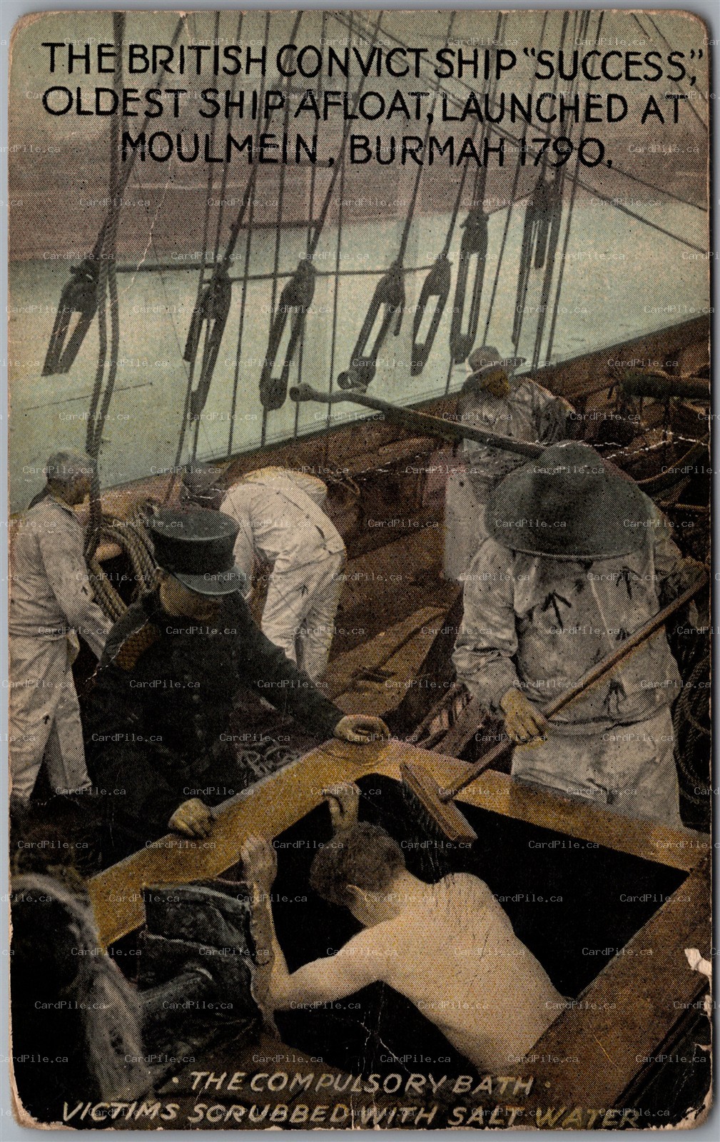 Postcard c1910s British Convict Ship SUCCESS Compulsory Bath with Salt Water