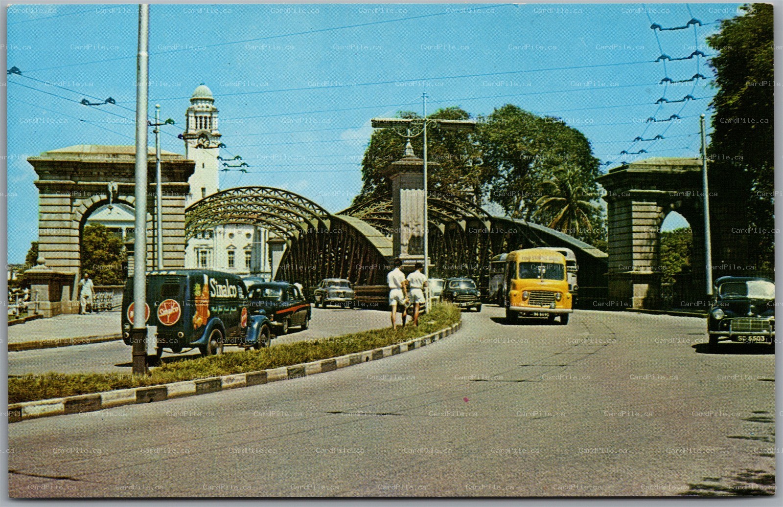 Postcard Singapore Anderson Bridge Old Cars Bus Sinalco Drink Advert on Car