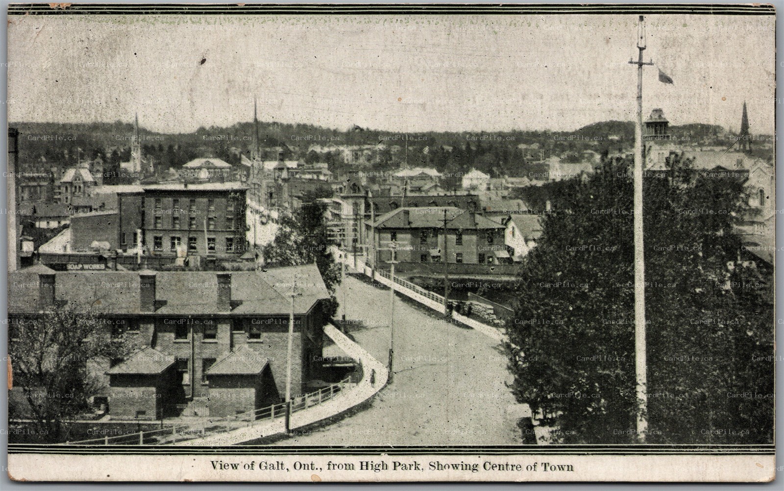 Postcard Galt Ontario c1906 View of Galt from High Park showing Centre of Town