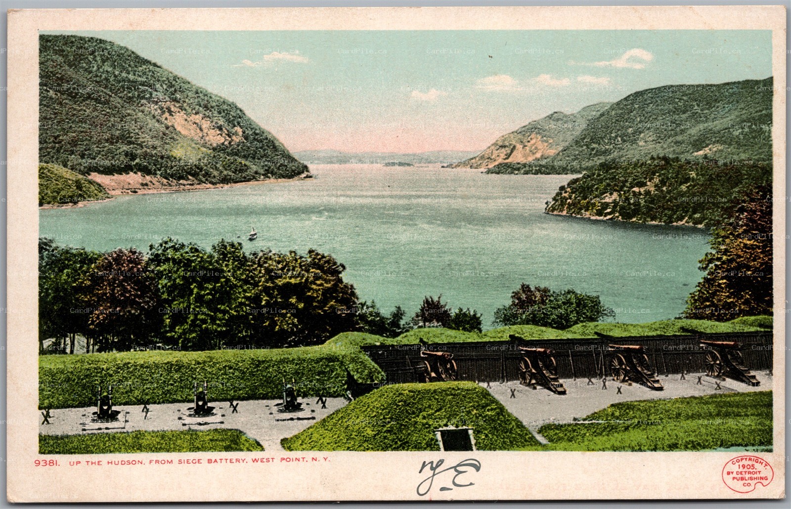 Postcard New York c1905 Up the Hudson from Siege Battery West Point 9381